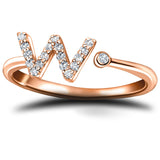 Diamond Initial 'W' Ring 0.10ct Premium Quality in 18k Rose Gold - All Diamond