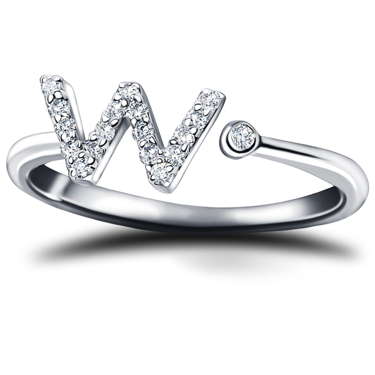 Diamond Initial 'W' Ring 0.10ct Premium Quality in 18k White Gold - All Diamond