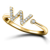 Diamond Initial 'W' Ring 0.10ct Premium Quality in 18k Yellow Gold - All Diamond