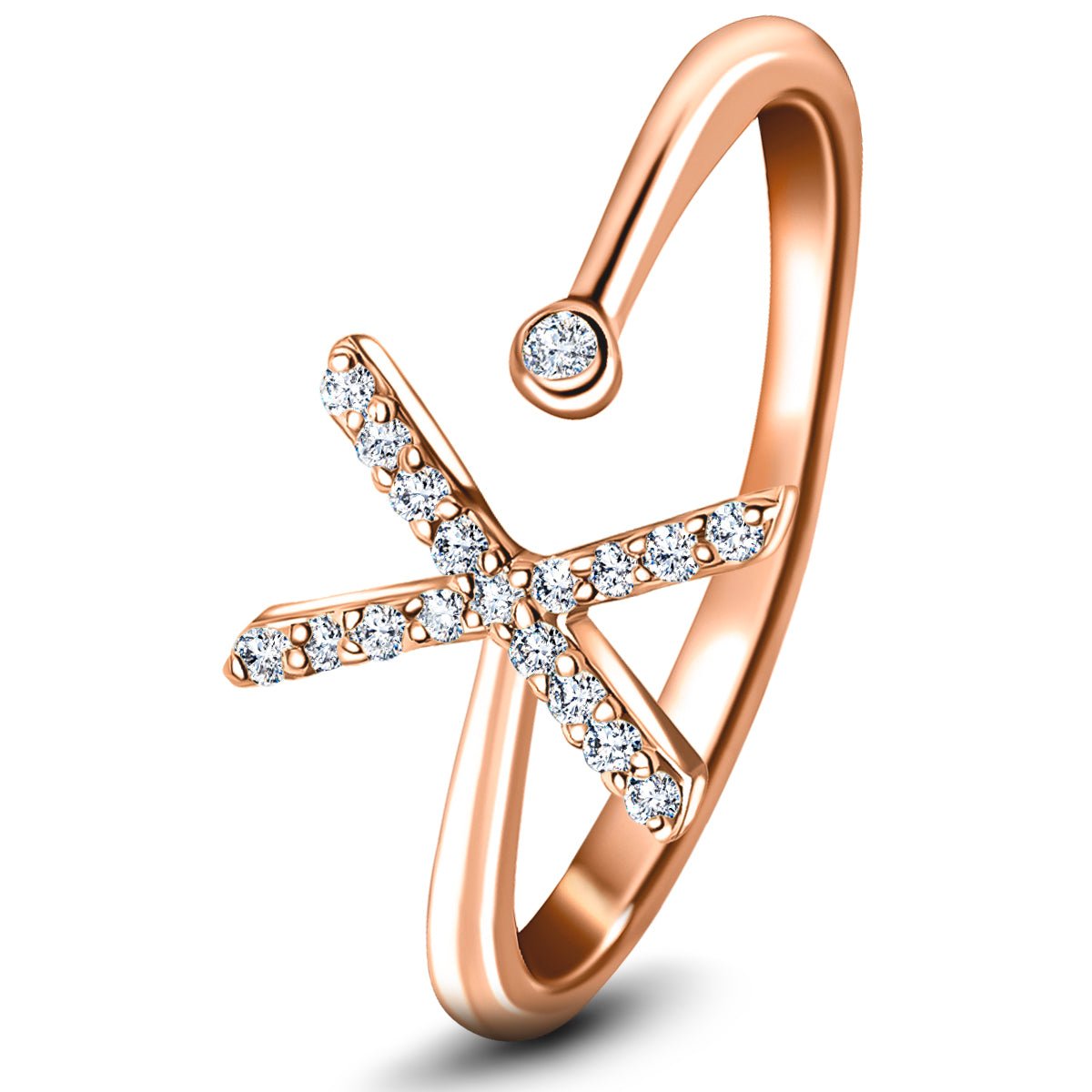 Diamond Initial 'X' Ring 0.10ct Premium Quality in 18k Rose Gold - All Diamond