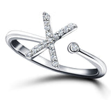 Diamond Initial 'X' Ring 0.10ct Premium Quality in 18k White Gold - All Diamond