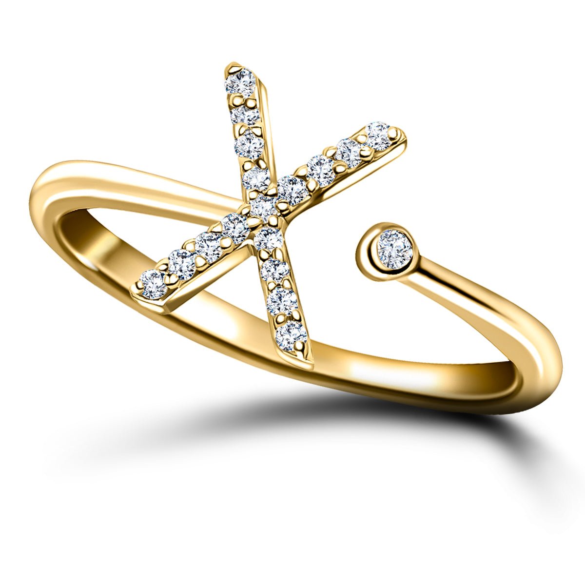 Diamond Initial 'X' Ring 0.10ct Premium Quality in 18k Yellow Gold - All Diamond