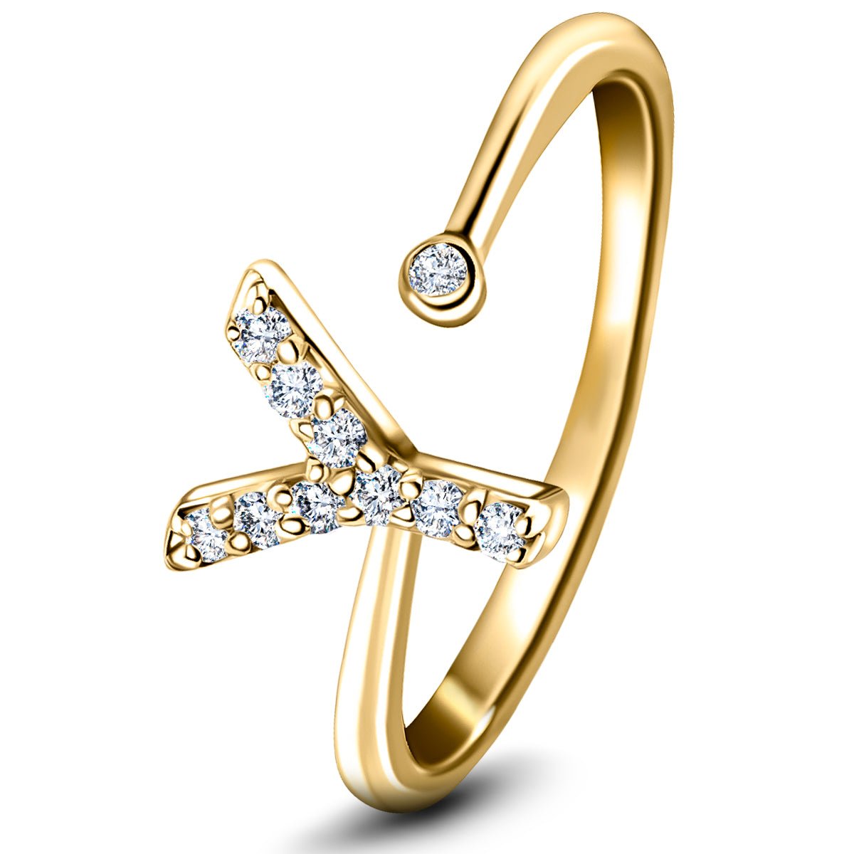 Diamond Initial 'Y' Ring 0.10ct Premium Quality in 18k Yellow Gold - All Diamond