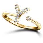 Diamond Initial 'Y' Ring 0.10ct Premium Quality in 18k Yellow Gold - All Diamond