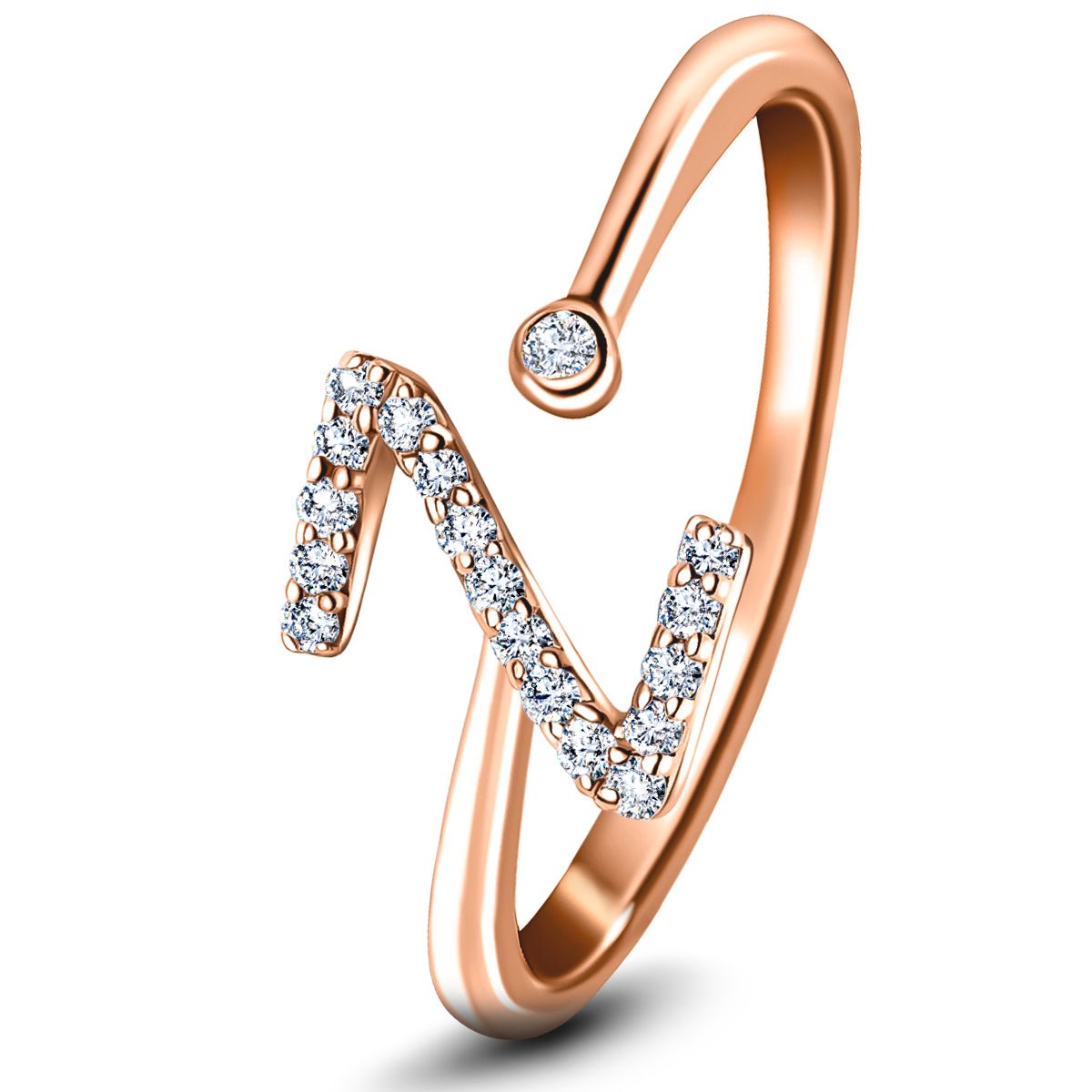 Diamond Initial 'Z' Ring 0.10ct Premium Quality in 18k Rose Gold - All Diamond