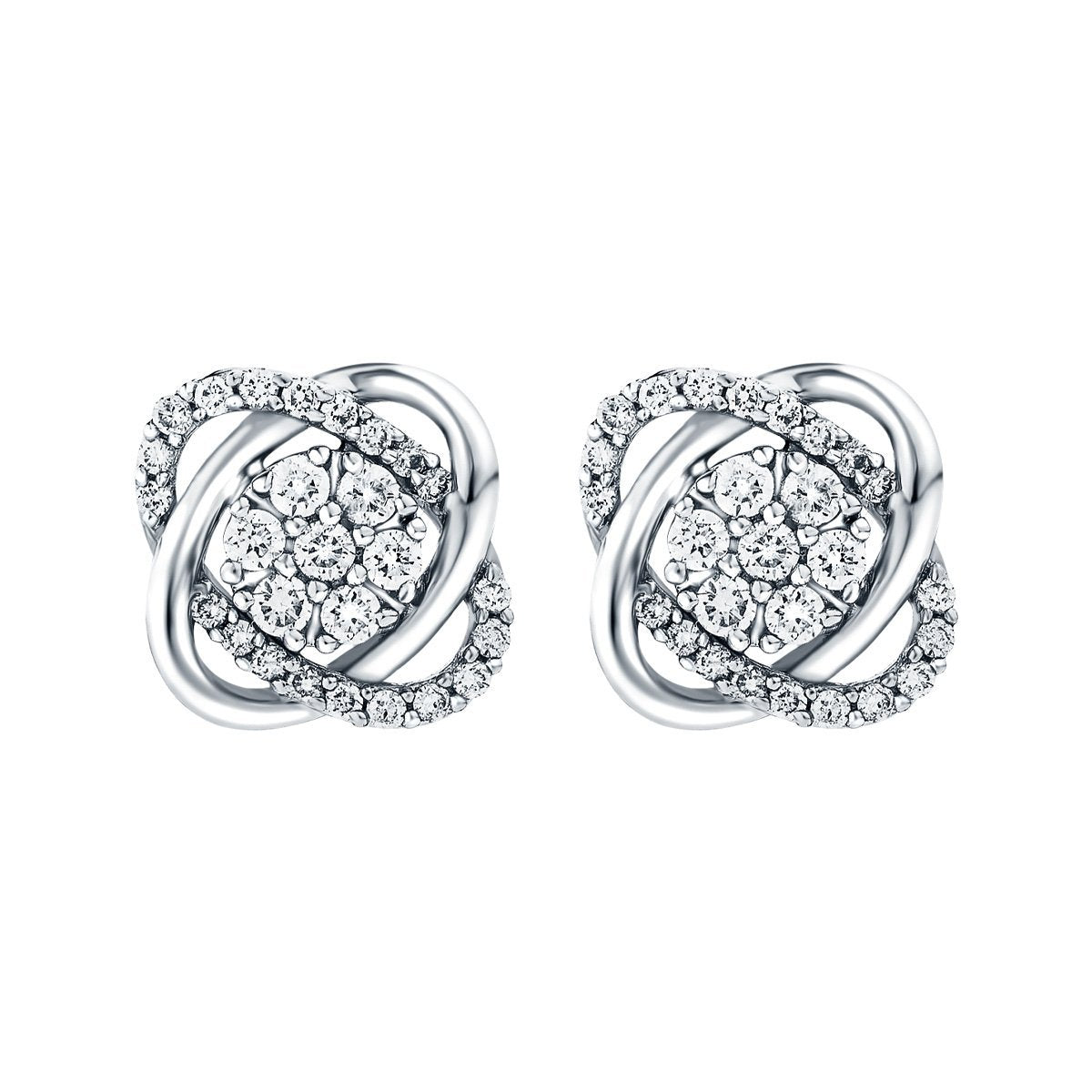 Diamond Knot Cluster Earrings 0.55ct G/SI Quality 18k White Gold - All Diamond