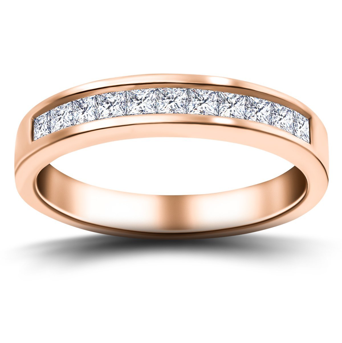 Diamond Princess Half Eternity Ring 0.50ct G/SI 18k Rose Gold 3.8mm - All Diamond