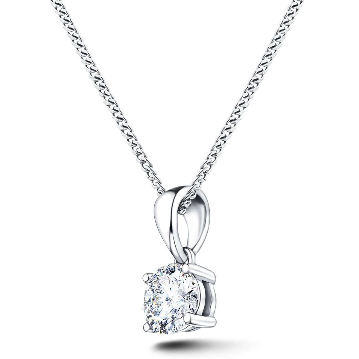 Diamond Solitaire Necklace 0.35ct G/SI in 18k White Gold - All Diamond