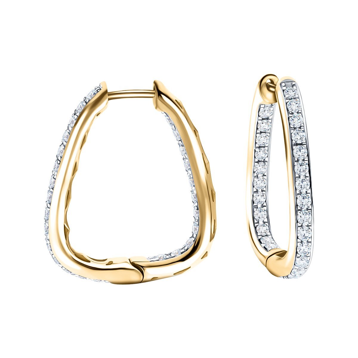 Diamond Square Grain Set Hoop Earrings 0.75ct G/SI 18k Yellow Gold - All Diamond