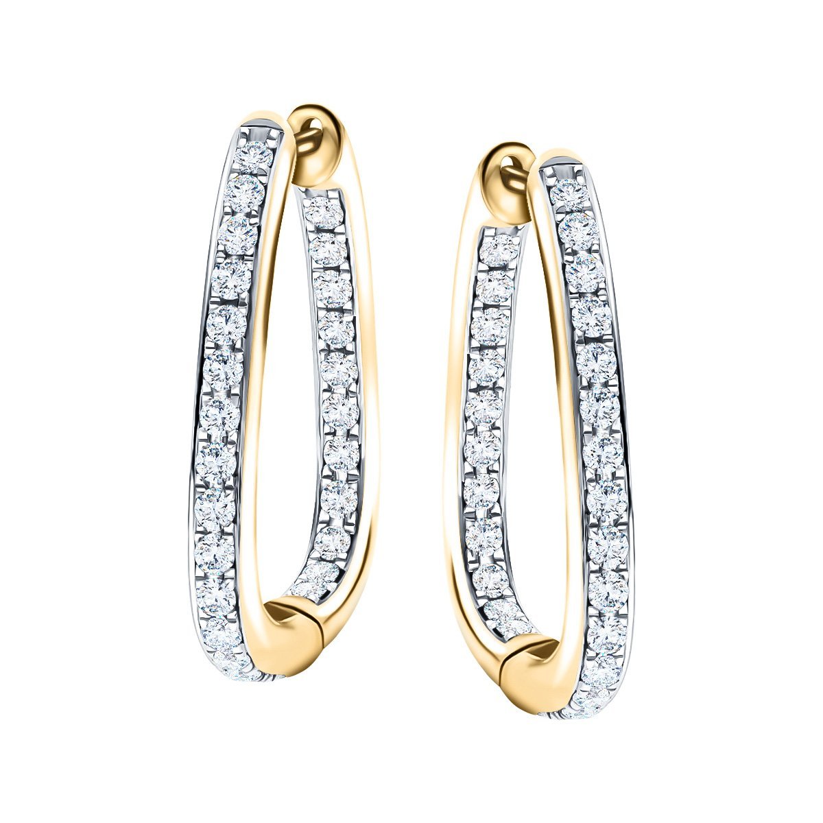 Diamond Square Grain Set Hoop Earrings 0.75ct G/SI 18k Yellow Gold - All Diamond