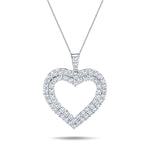 Double Row Heart Round 1.25ct Diamond Pendant in 18K White Gold - All Diamond