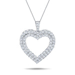 Double Row Heart Round 1.25ct Diamond Pendant in 18K White Gold - All Diamond