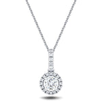Drop Diamond Halo Pendant Necklace 0.65ct G/SI 18k White Gold - All Diamond
