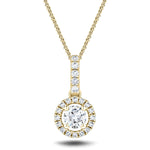 Drop Diamond Halo Pendant Necklace 0.65ct G/SI 18k Yellow Gold - All Diamond