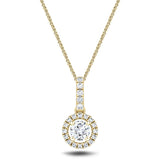 Drop Diamond Halo Pendant Necklace 0.65ct G/SI 18k Yellow Gold - All Diamond