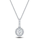 Drop Diamond Halo Pendant Necklace 0.85ct G/SI 18k White Gold - All Diamond
