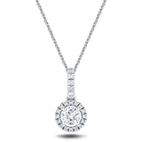 Drop Diamond Halo Pendant Necklace 0.85ct G/SI 18k White Gold - All Diamond