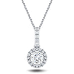 Drop Diamond Halo Pendant Necklace 0.85ct G/SI 18k White Gold - All Diamond