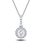 Drop Diamond Halo Pendant Necklace 0.85ct G/SI 18k White Gold - All Diamond