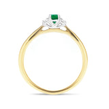 Emerald 0.20ct Diamond 0.05ct Three Stone Ring 9k Yellow Gold - All Diamond