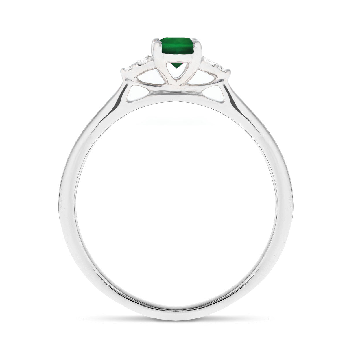 Emerald 0.35ct Diamond 0.04ct Cluster Ring 9k White Gold - All Diamond