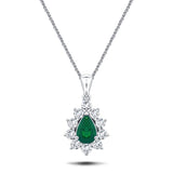 Emerald 0.60ct & 0.50ct G/SI Diamond Necklace in 18k White Gold - All Diamond