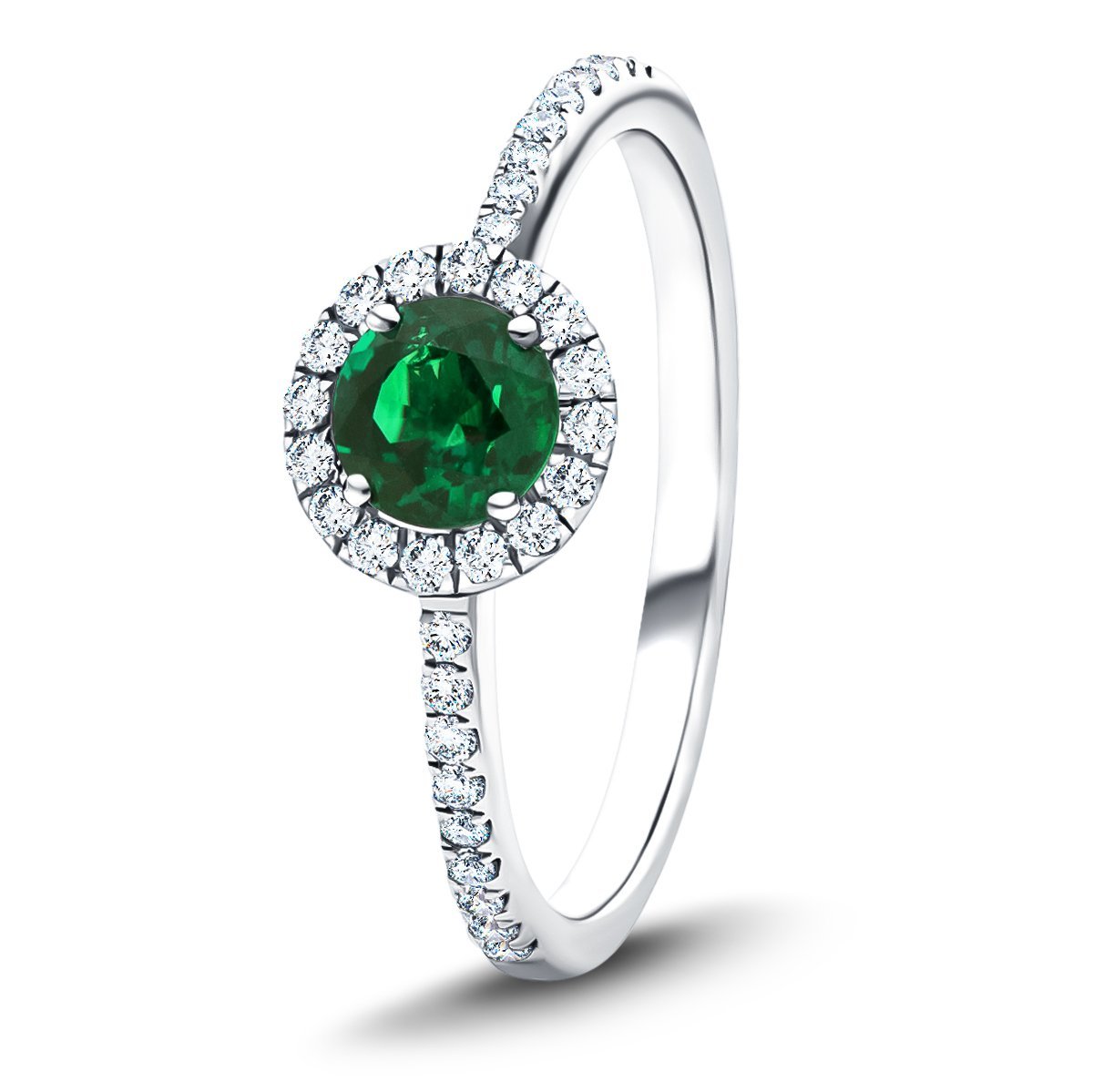 Emerald & Diamond 1.15ct Halo Ring in 18k White Gold - All Diamond