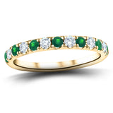 Emerald & Diamond Half Eternity Ring 0.88ct in 18k Yellow Gold - All Diamond