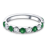 Emerald & Diamond Half Eternity Ring 1.10ct in 18k White Gold - All Diamond