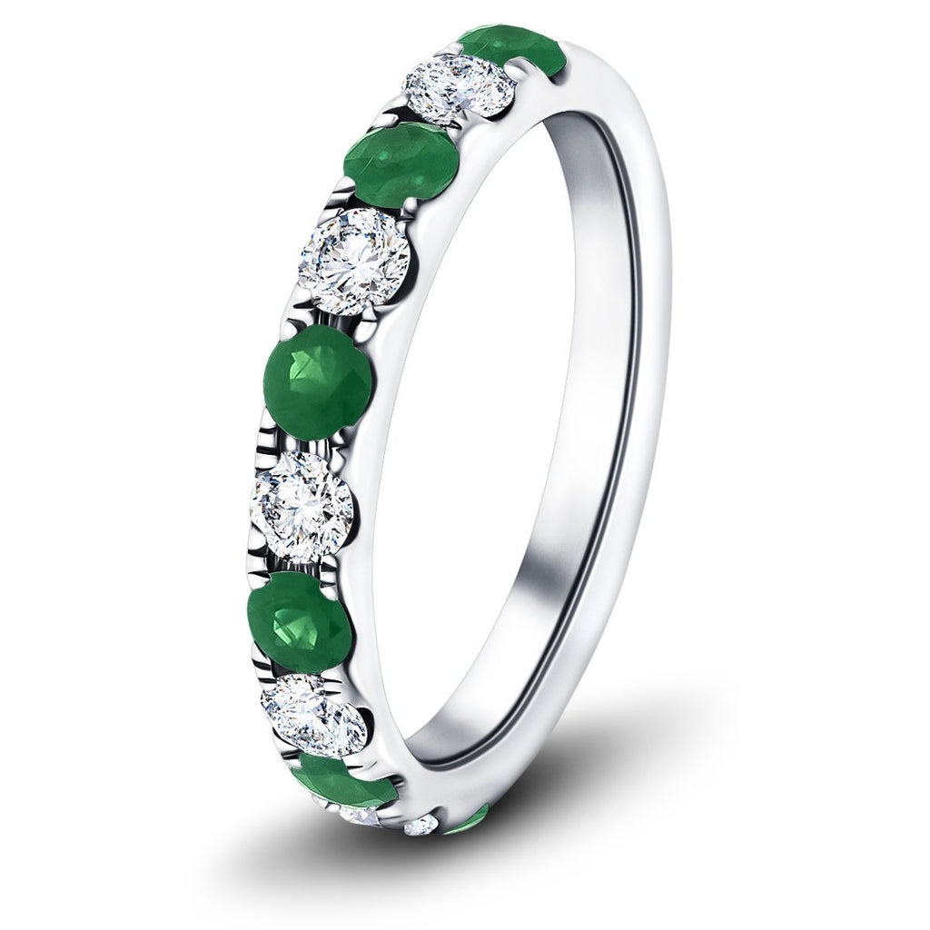 Emerald & Diamond Half Eternity Ring 1.10ct in 18k White Gold - All Diamond