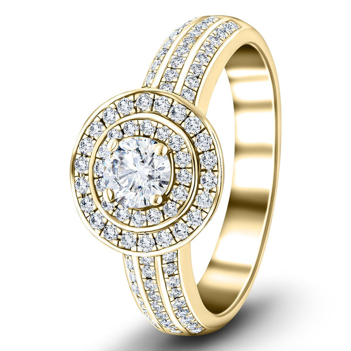 Exclusivo anillo de compromiso con halo de diamantes de 0,65 ct G/SI de oro amarillo de 18 k