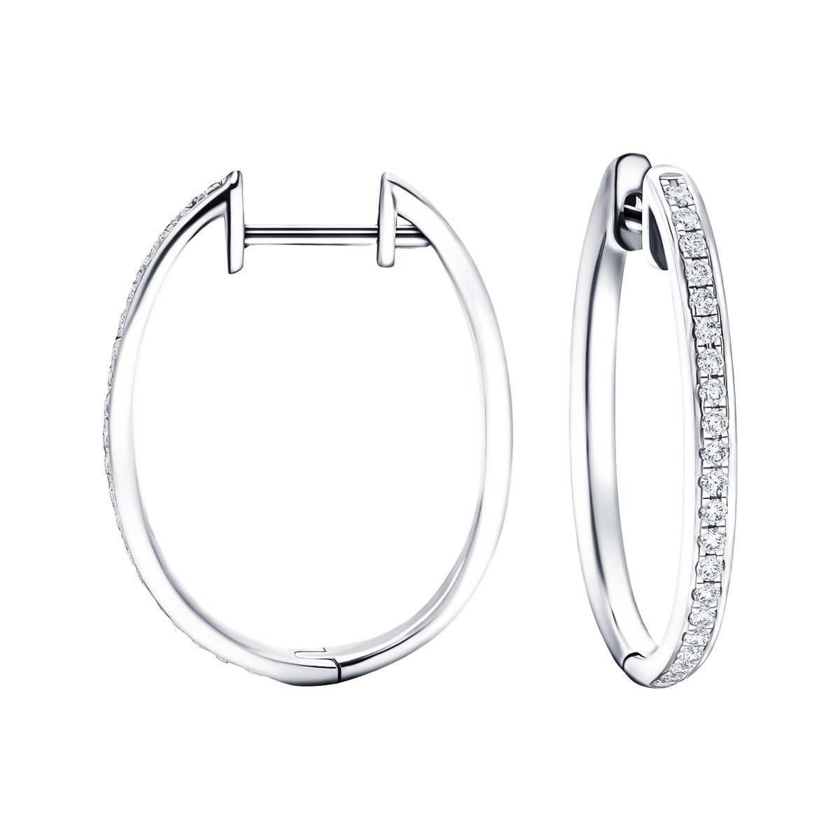 Fancy Diamond Grain Hoop Earrings 0.25ct G/SI 18k White Gold 12.8mm - All Diamond