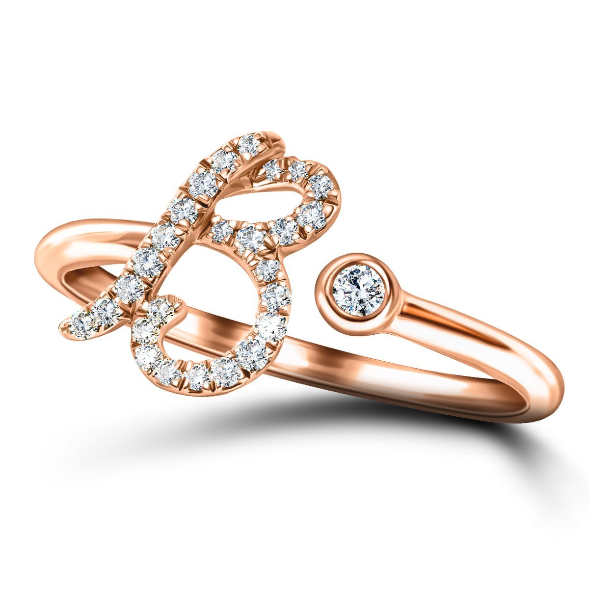 Fancy Diamond Initial 'B' Ring 0.11ct G/SI Quality in 9k Rose Gold - All Diamond