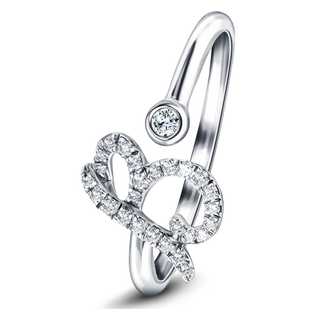 Fancy Diamond Initial 'B' Ring 0.11ct G/SI Quality in 9k White Gold - All Diamond