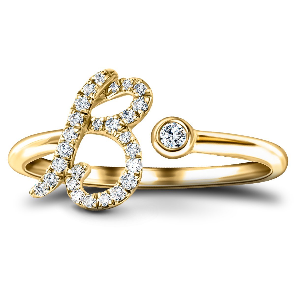 Fancy Diamond Initial 'B' Ring 0.11ct G/SI Quality in 9k Yellow Gold - All Diamond