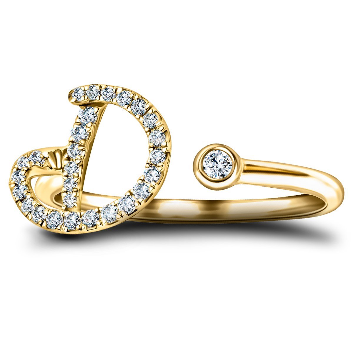 Fancy Diamond Initial 'D' Ring 0.13ct G/SI Quality in 9k Yellow Gold - All Diamond