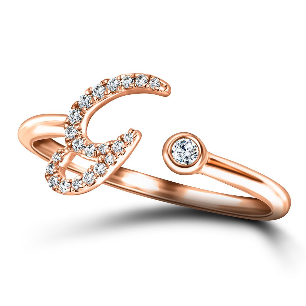 Fancy Diamond Initial 'G' Ring 0.10ct G/SI Quality in 9k Rose Gold - All Diamond