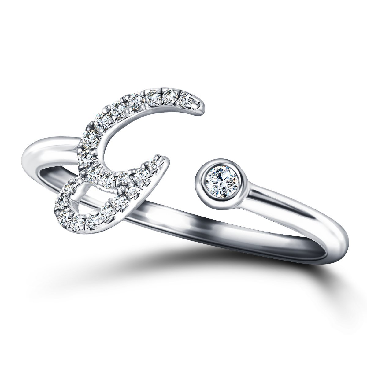 Fancy Diamond Initial 'G' Ring 0.10ct G/SI Quality in 9k White Gold - All Diamond