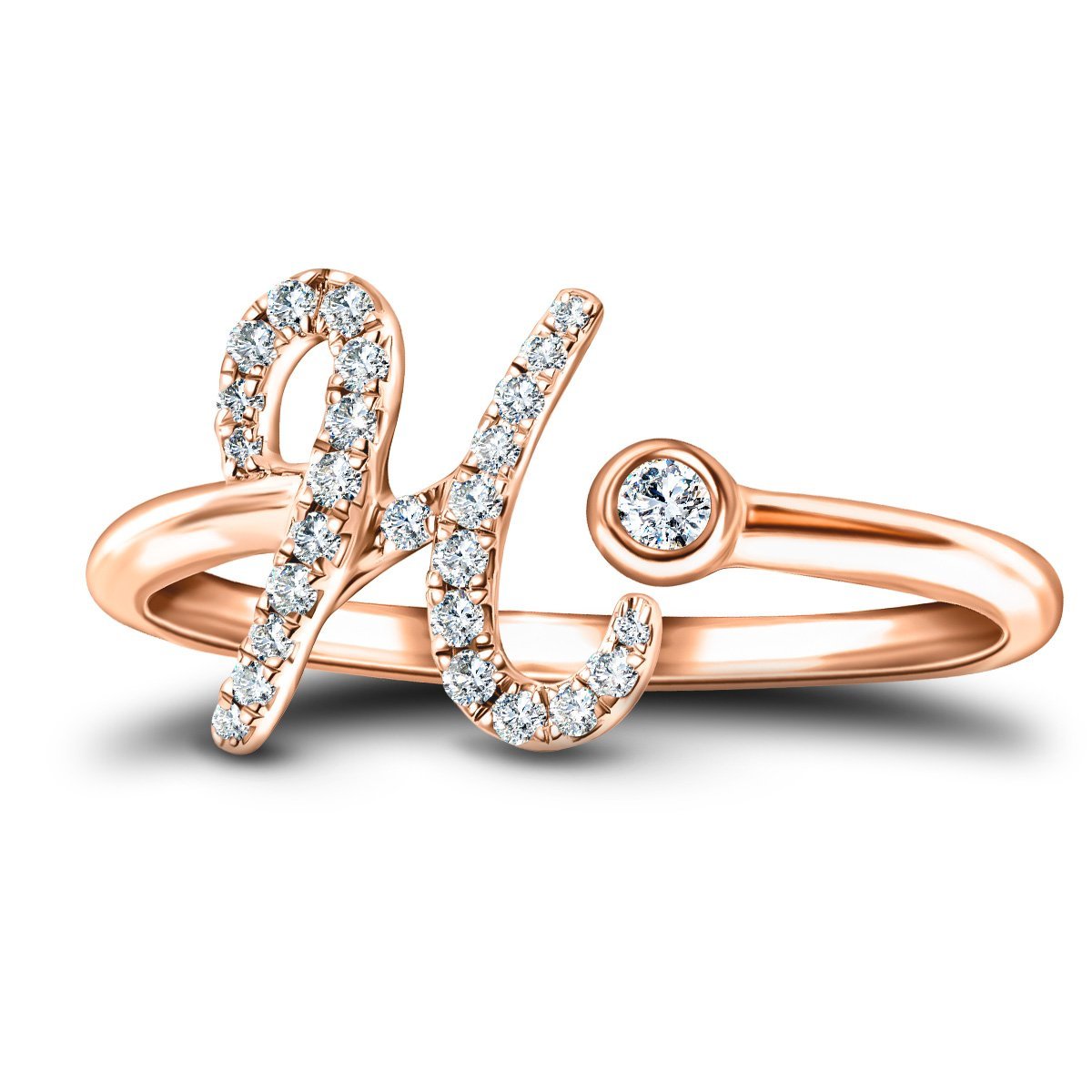 Fancy Diamond Initial 'H' Ring 0.12ct G/SI Quality in 9k Rose Gold - All Diamond