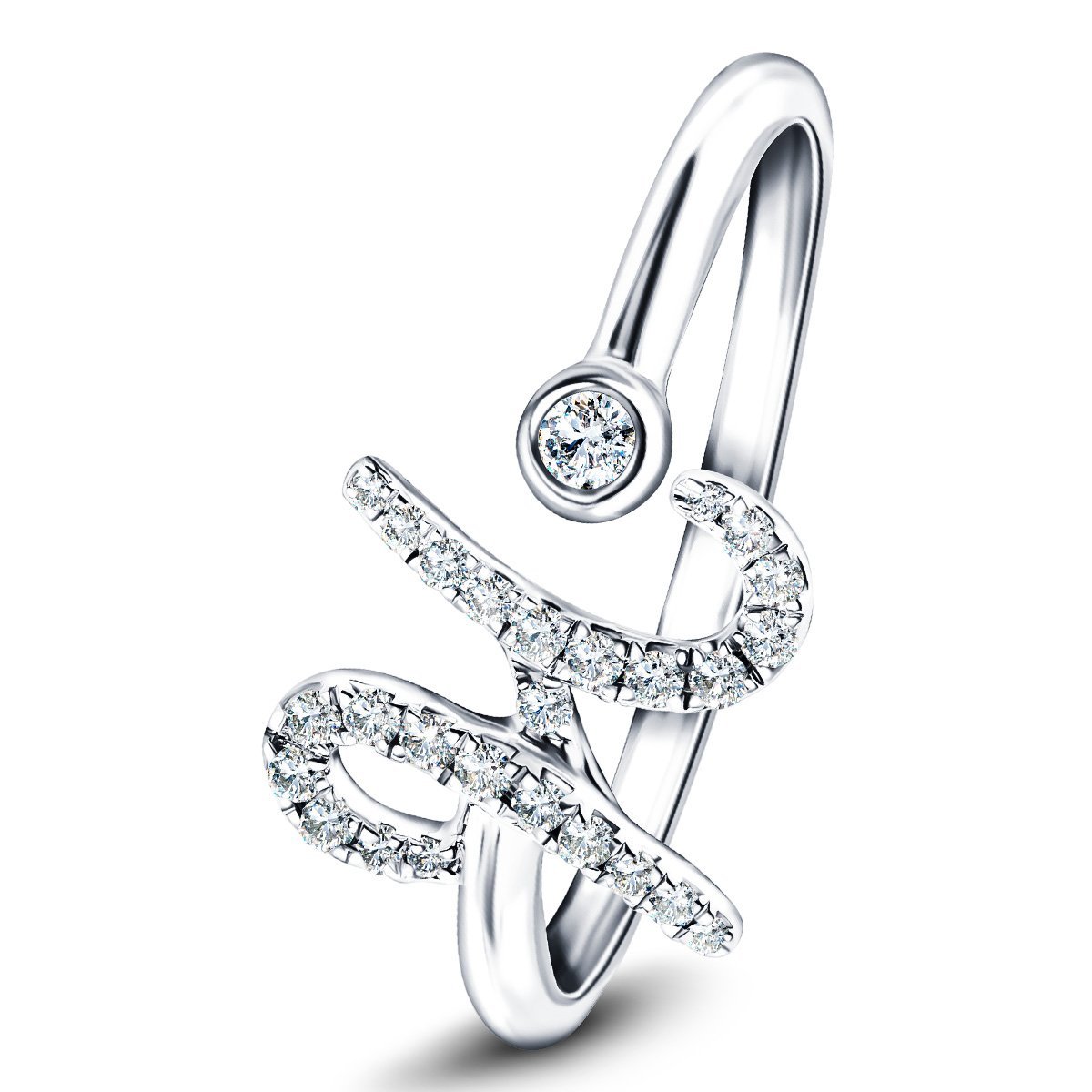 Fancy Diamond Initial 'H' Ring 0.12ct G/SI Quality in 9k White Gold - All Diamond