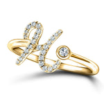 Fancy Diamond Initial 'H' Ring 0.12ct G/SI Quality in 9k Yellow Gold - All Diamond