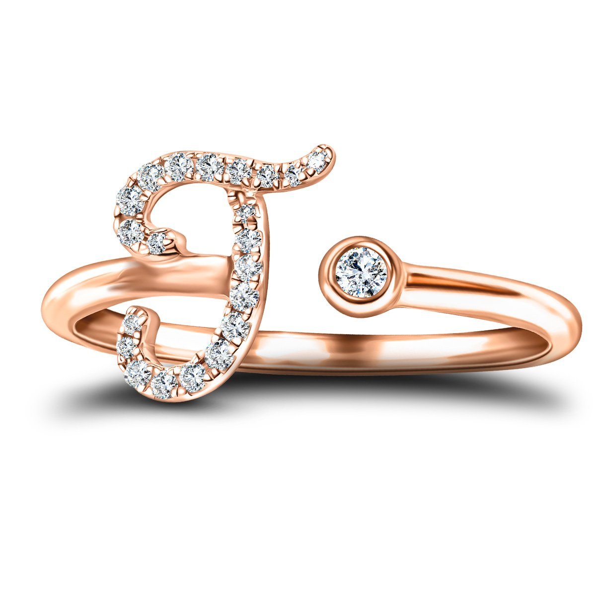 Fancy Diamond Initial 'J' Ring 0.10ct G/SI Quality in 9k Rose Gold - All Diamond