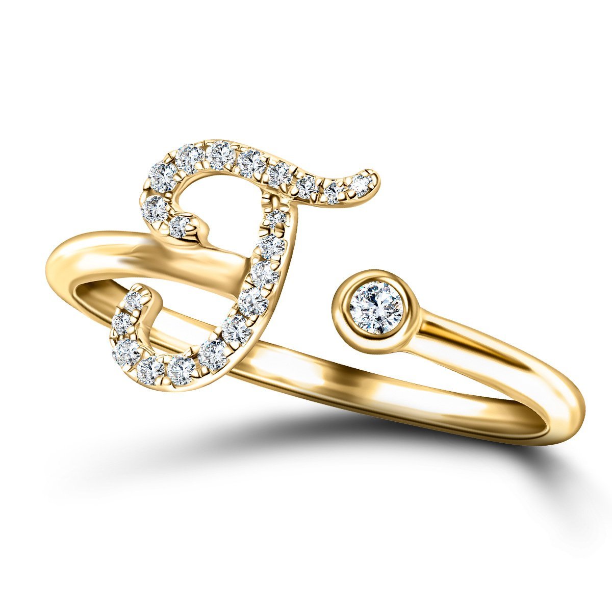 Fancy Diamond Initial 'J' Ring 0.10ct G/SI Quality in 9k Yellow Gold - All Diamond