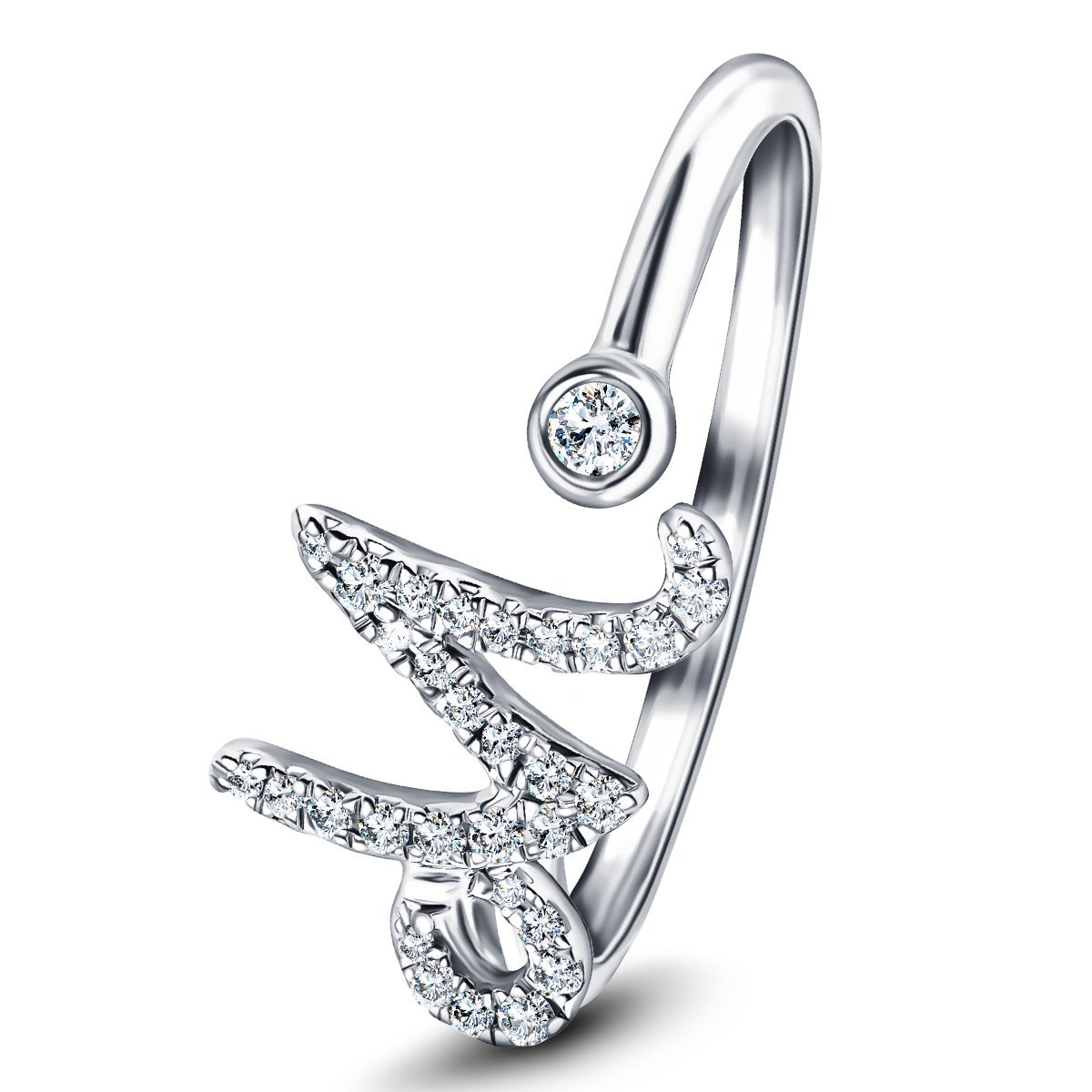 Fancy Diamond Initial 'M' Ring 0.11ct G/SI Quality in 9k White Gold - All Diamond