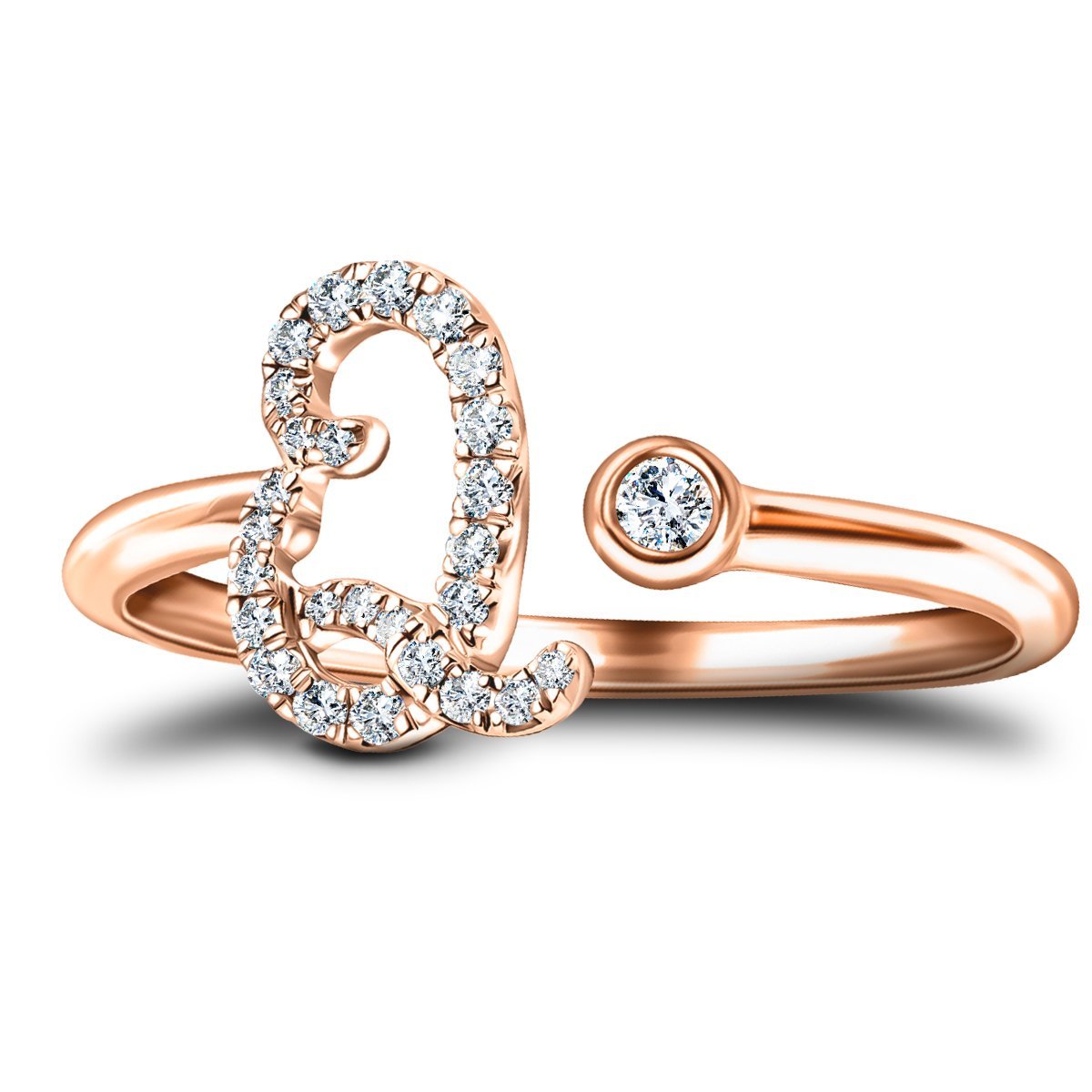 Fancy Diamond Initial 'Q' Ring 0.12ct G/SI Quality in 9k Rose Gold - All Diamond