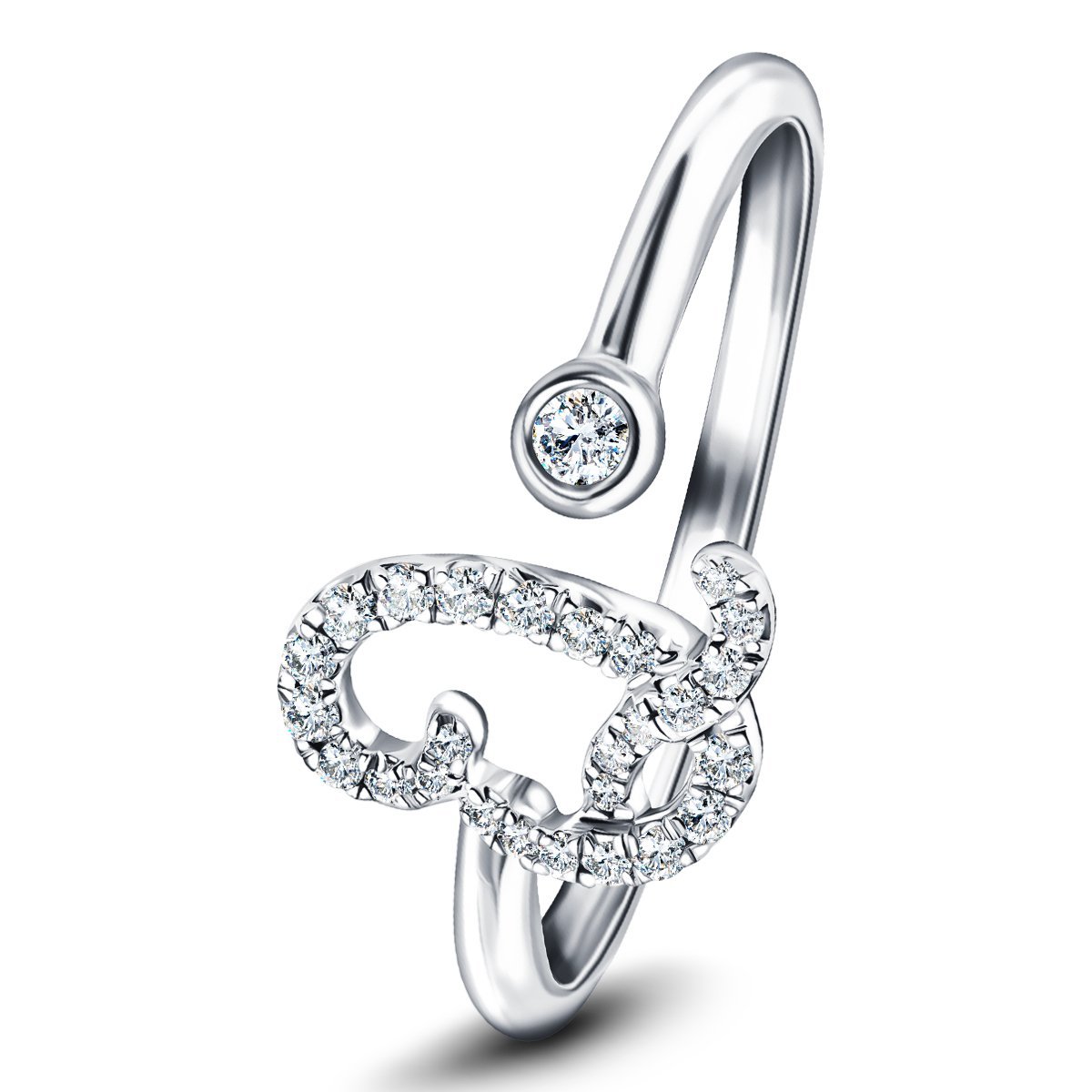 Fancy Diamond Initial 'Q' Ring 0.12ct G/SI Quality in 9k White Gold - All Diamond