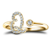 Fancy Diamond Initial 'Q' Ring 0.12ct G/SI Quality in 9k Yellow Gold - All Diamond