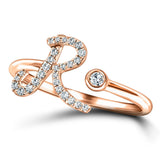 Fancy Diamond Initial 'R' Ring 0.11ct G/SI Quality in 9k Rose Gold - All Diamond