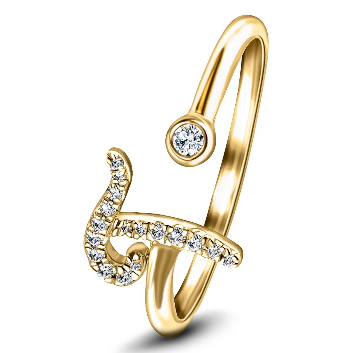 Fancy Diamond Initial 'T' Ring 0.10ct G/SI Quality in 9k Yellow Gold - All Diamond