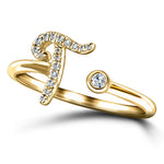 Fancy Diamond Initial 'T' Ring 0.10ct G/SI Quality in 9k Yellow Gold - All Diamond
